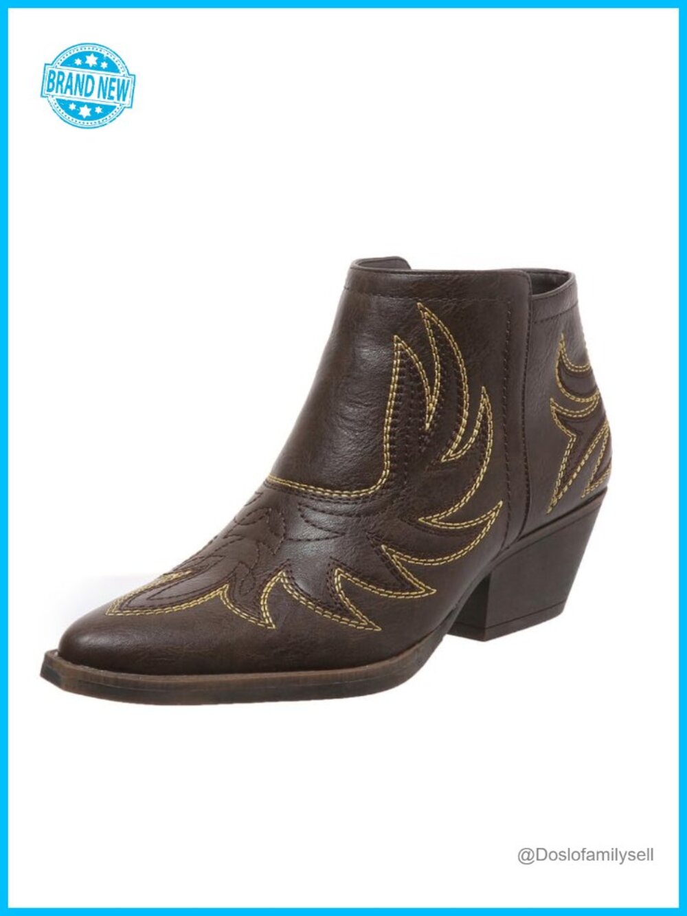 Women's Faux Leather Western Ankle Boots Pointed Toe Pull-On